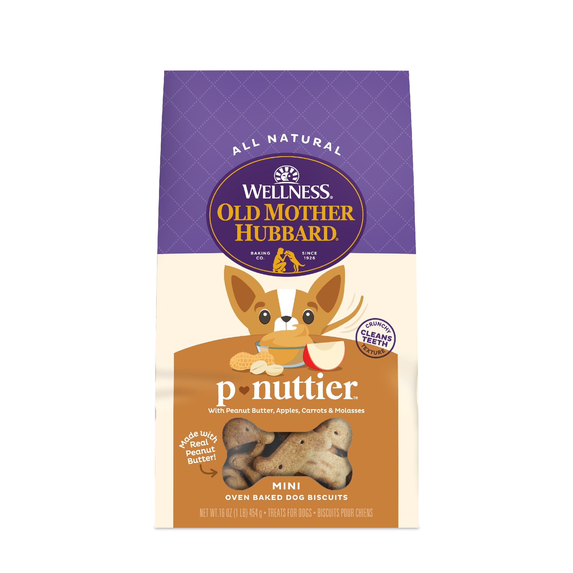 (4 pack) Wellness Old Mother Hubbard Classic P-Nuttier Biscuits Baked Dog Treats, Mini, 16 Ounce Bag