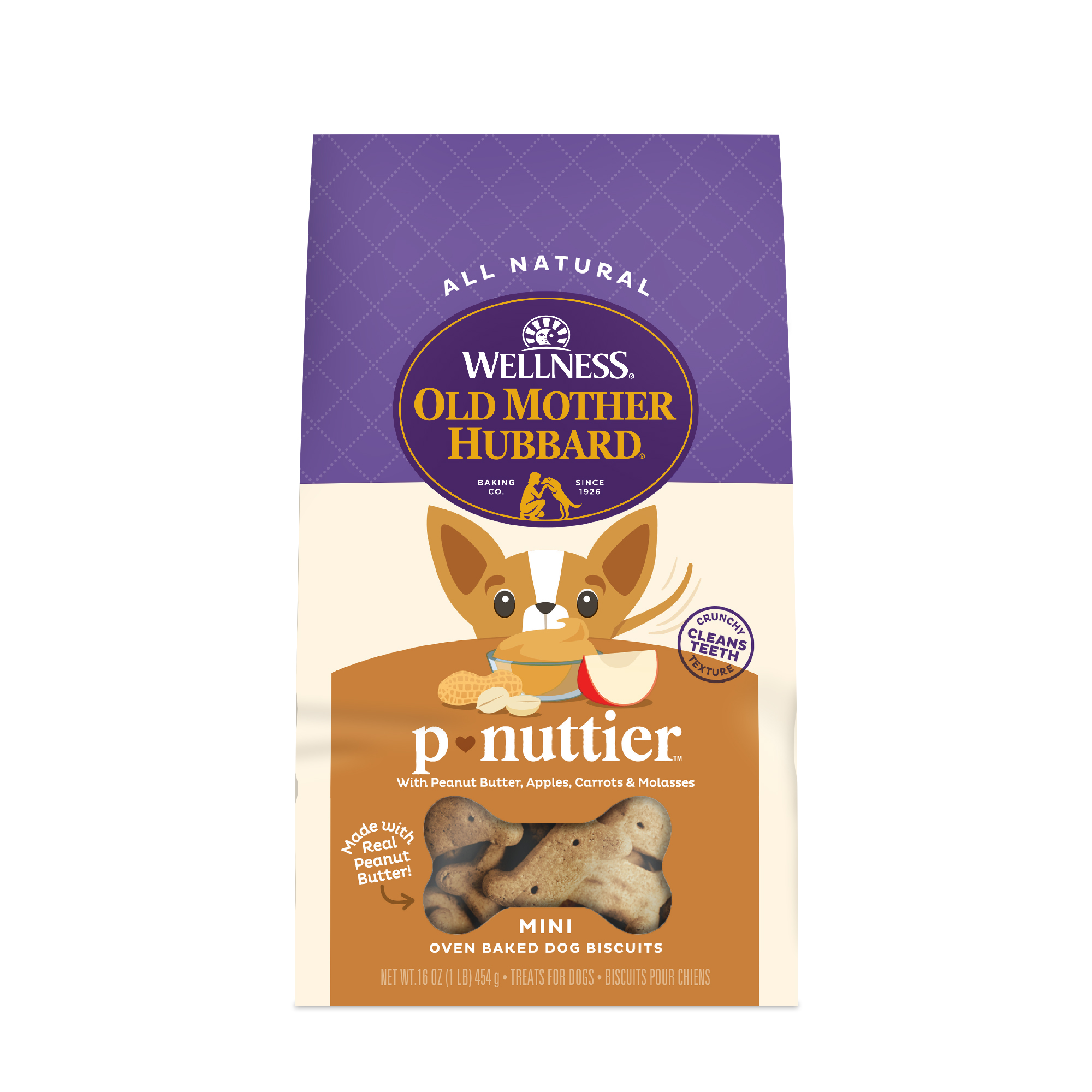 Wellness Old Mother Hubbard Classic P-Nuttier Biscuits Baked Dog Treats, Mini, 16 Ounce Bag