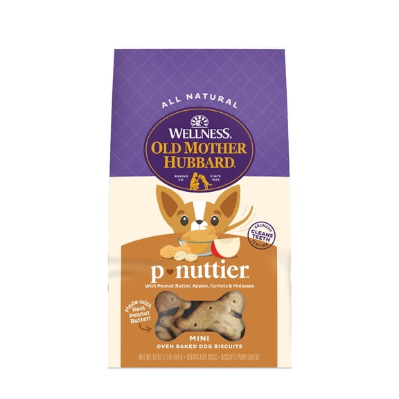 Wellness Old Mother Hubbard Classic P-Nuttier Baked Biscuit Treats for Dogs, Mini, 16 Ounce Bag