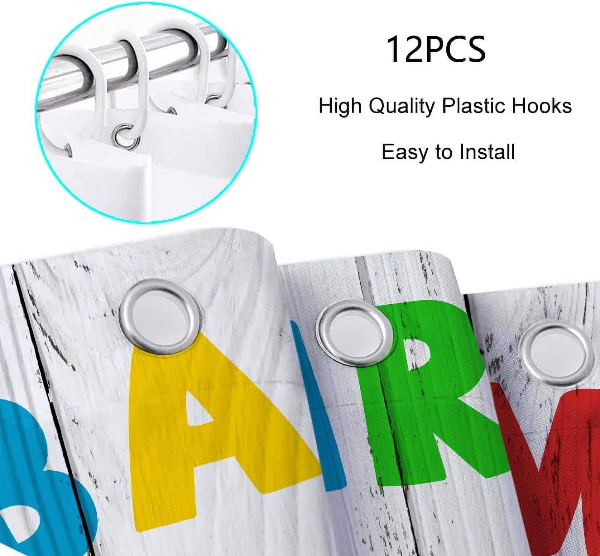 Kids Shower Curtain, Funny Teen Boy Girl Shower Curtain Set for College Dorm Bathroom, Cute Colorful Bathroom Rules Fabric Shower Curtain Restroom Bathtub Decor Accessories with Hooks 36X 72 inch