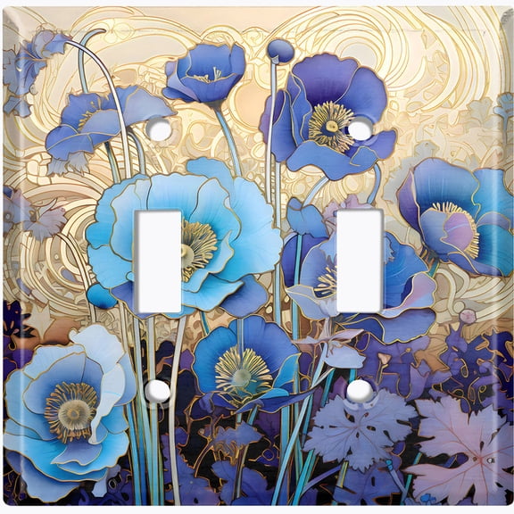 Metal Light Switch Wall Plate Outlet Cover (Printed Image of Blue Wildflowers - Double Toggle)