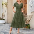 thumbnail image 5 of GEWSEY Womens 2025 Summer Maxi Dress Short Sleeve V Neck Hollow Out Eyelet A Line Long Flowy Beach Vacation Dresses (Army Green, S), 5 of 7