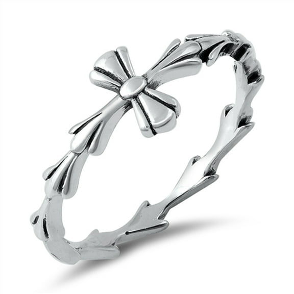 Floral Sideways Cross Ring .925 Sterling Silver Band Jewelry Female Male Unisex Size 8