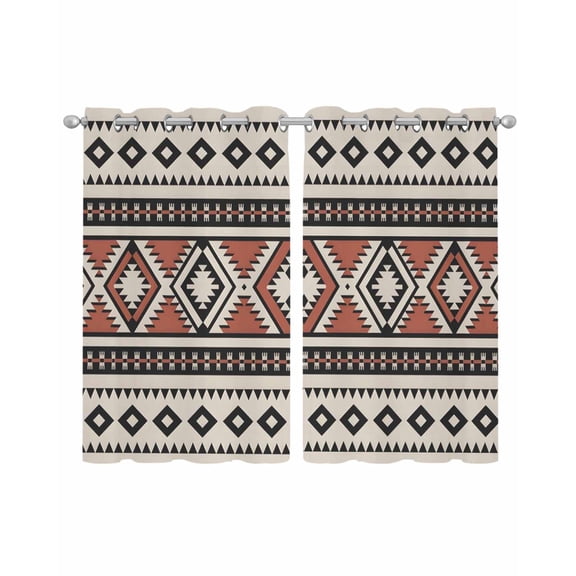 Beige Boho Sheer Curtains 39 Inch Length 2 Panels Set for Living Room/Bedroom, Vintage Ethnic Tribe Retro Abstract Art Kitchen Curtains Grommet Semi-Sheer Curtains Window Treatments 27.5"x39"x2