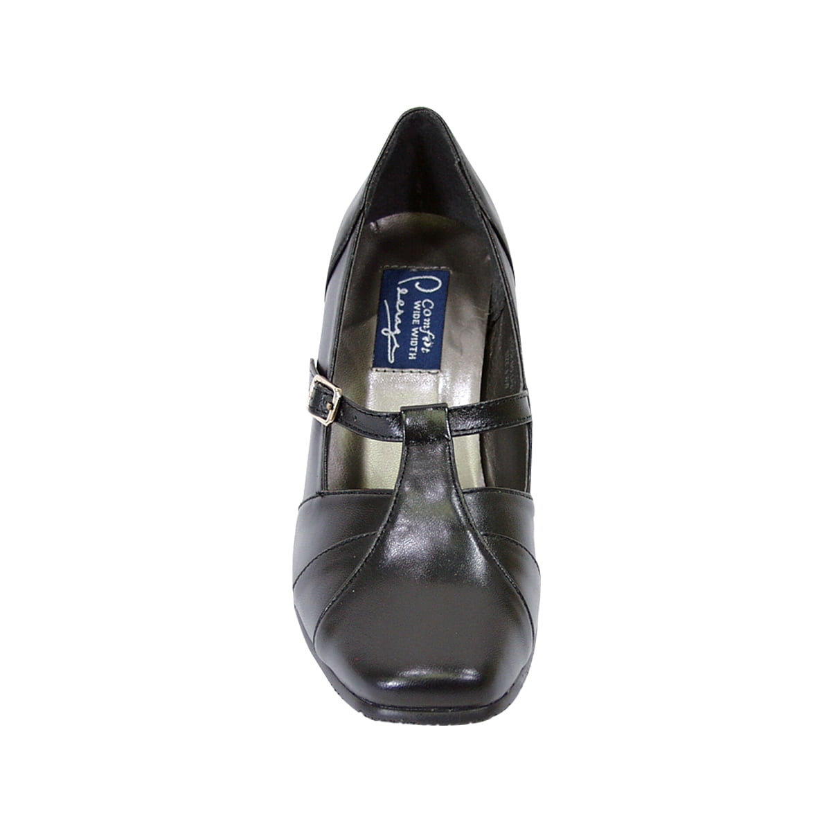 PEERAGE Isabel Women Extra Wide Width Square Toe T-Strap with Buckle Dress Pump BLACK 9