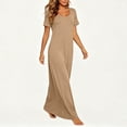 thumbnail image 5 of Yteetum Maxi Dresses for Women Summer Short Sleeve Crewneck A Line T Shirts Dresses Casual Solid Round Neck Loose Lightweight Comfy Long Dress, 5 of 7