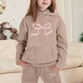 thumbnail image 3 of Girls Athletic Outfit Sets Cute Bow Knot Print Hoodies And Sweatpants 2 Piece Girls Sweat Suit Casual Spring Fall Kids Sweatsuit Khaki 10-11 Years, 3 of 4