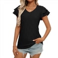 thumbnail image 3 of Camiseta de Verano para Mujer, con Cuello en V, Volantes y Mangas , Color Negro, Talla L, 3 of 9