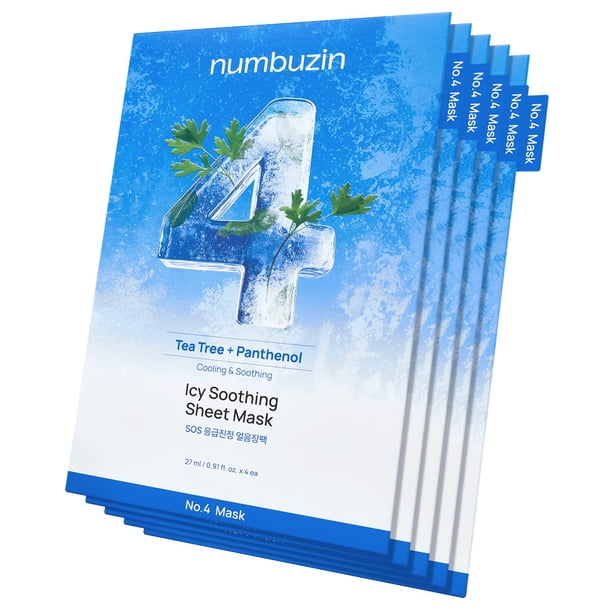 numbuzin No.4 Sheet Mask | Icy Soothing Sheet Mask | Instant Cooling, Hydrating with Tea Tree Extract, Bergamot Leaf Extract | Soothes, Relieves Heated Skin | Korean Skincare (5 Count (Pack of 1))