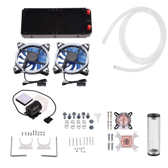 DIY Water Cooling Kit, 240mm Cooler Radiator G1 / 4 "CPU GPU Waterblock with LED Fan, 600L / H Pump, Hose, Tools Set, PC Water Cooler for AMD Universal Backplated