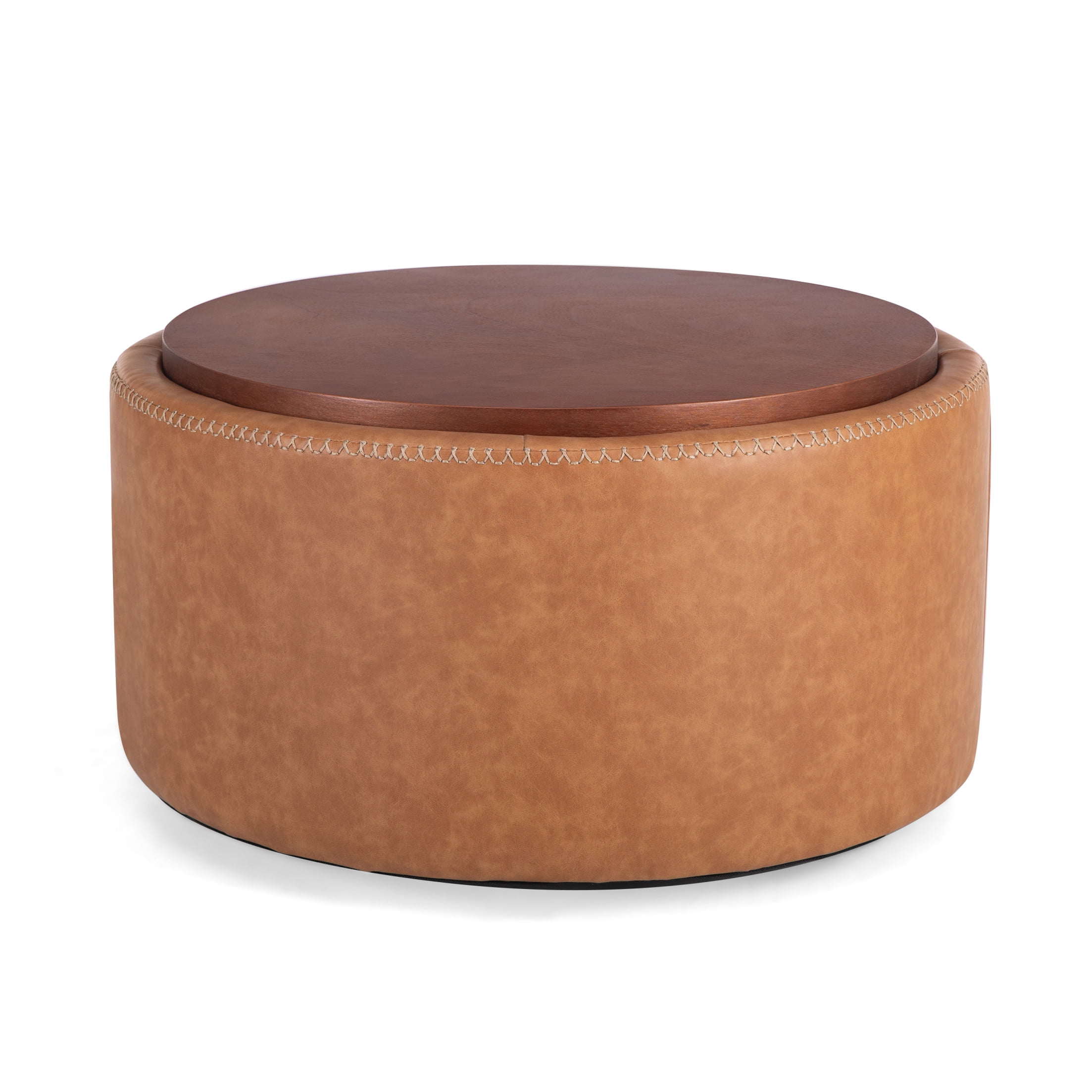 Christopher Knight Home 30" Round Storage Ottoman with Wheels, Removable Wood Lid, Brown