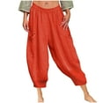 thumbnail image 3 of HVOBTTY Women's Straight Leg Joggers, Fall Pants for Women, Women's Casual Solid Color Elastic Waist Loose Lantern Wide Leg Pants with Pocket Red, XXL, 3 of 5