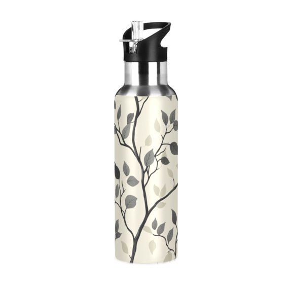 Yayeee 20oz Insulated Water Bottle Double Wall Stainless Steel with Flip Straw Lid, Leaves Pattern