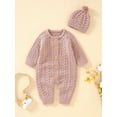 thumbnail image 2 of Bagilaanoe Newborn Baby Girl Boys Knit Jumpsuit Button Long Sleeve Bodysuit + Hat 3M 6M 12M 18M 24M Infant Fall Winter One Piece Romper, 2 of 9