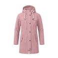 thumbnail image 2 of Ghalytn Women's Mid Length Hooded Rain Jacket with Flap Pockets, Zip Up Windproof Trench Coat, 2 of 5