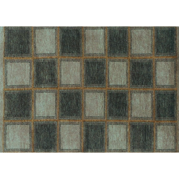 Ahgly Company Indoor Rectangle Checkered Light Blue Modern Area Rugs, 5' x 7'