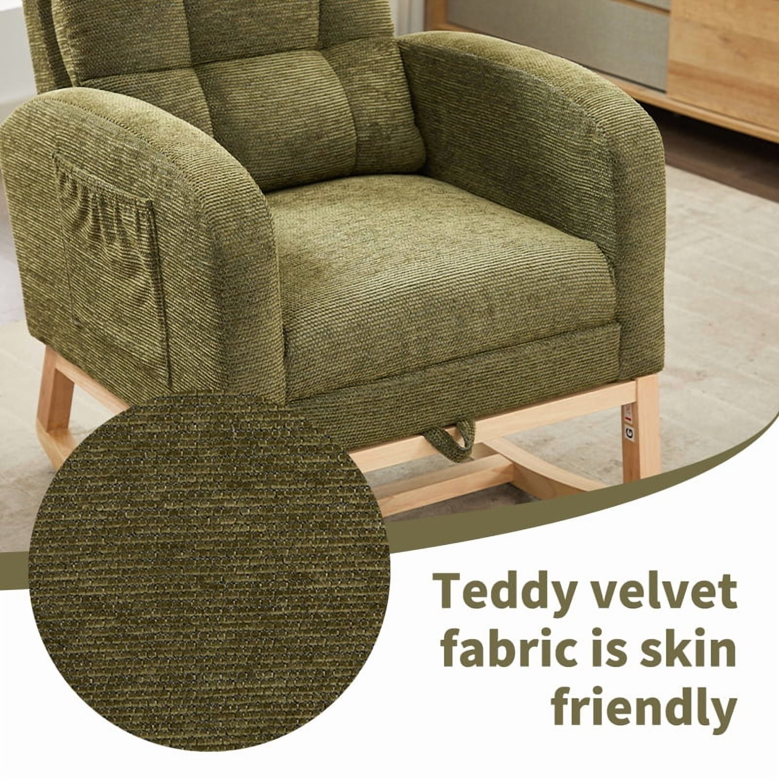 New Rocking Chair with Footrest for Nursery, Modern PU Upholstered Glider Accent Armchair with High Backrest, Padded Seat, and Side Pocket – Ideal for Living Room, Bedroom