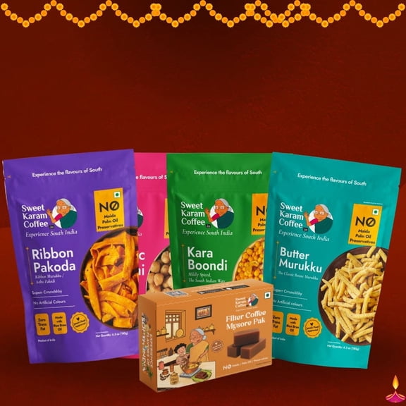 Shastha Foods Sweet Karam Coffee Variety Combo D, Nut-Free, Plastic Pouch and Box, 820g, pack of 5