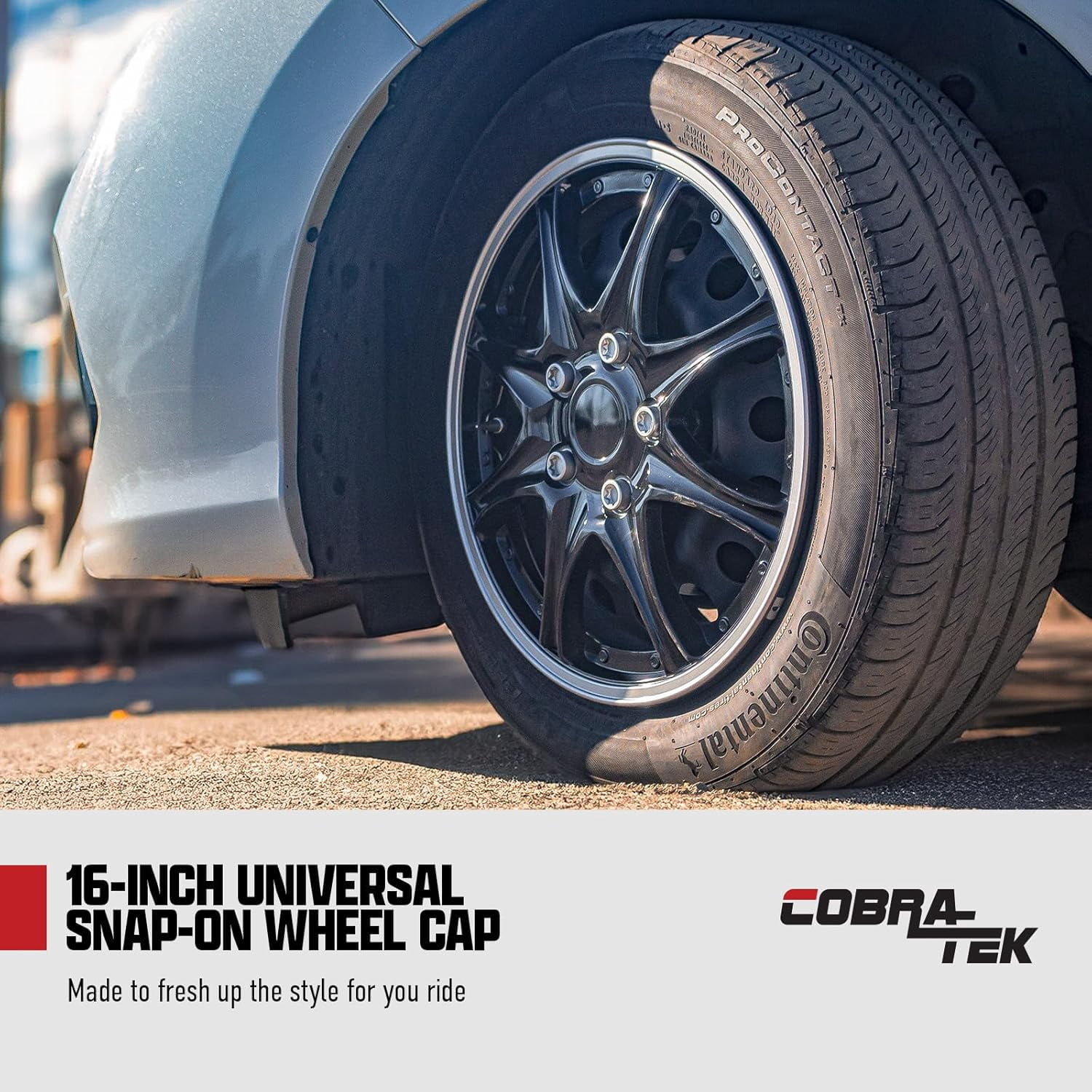 Cobra-Tek CBK-HP099-16-KC Set Of 4 Hubcaps Wheel Cover JDM Black Silver, Fits Steel Wheels, Tapas Para Rines, (16” 15” 17” Inch R15 R16 R17)