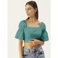 thumbnail image 6 of DressBerry Women's Solid Cotton Semi Puffed Ruffled Elbow Sleeves Cropped Top High Waist Square Neck Casual Summer Wear Short Top, 6 of 8
