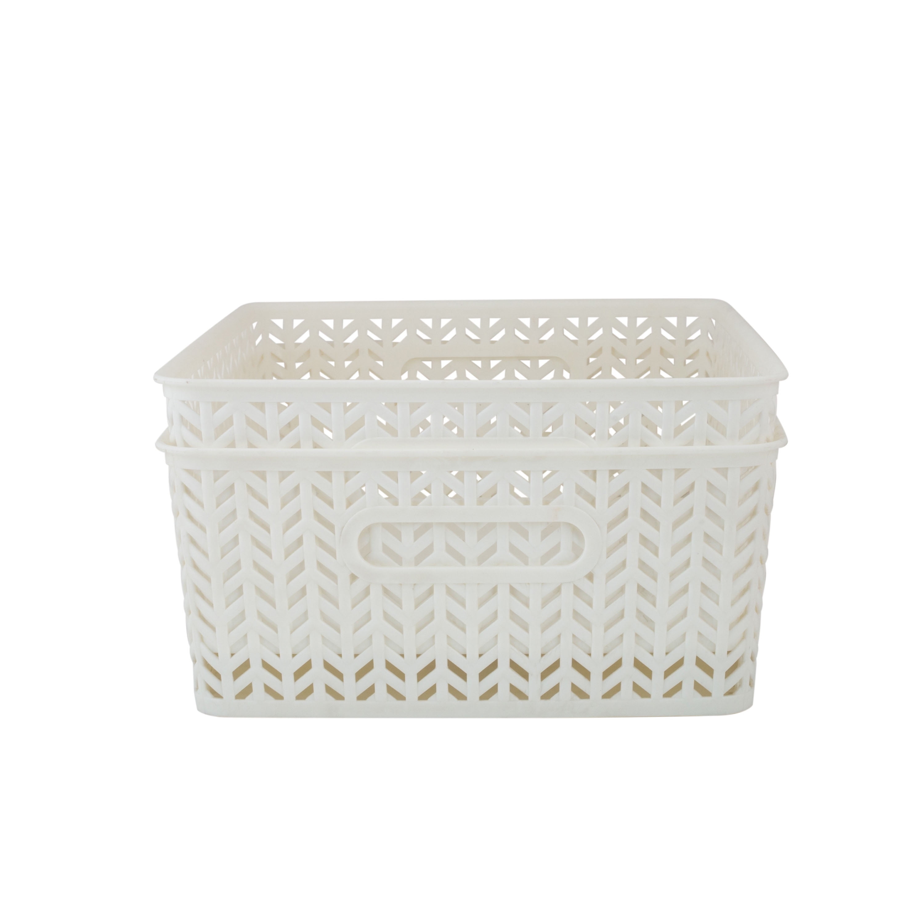Simplify 2 Pack Medium Herringbone Plastic Storage Basket in White
