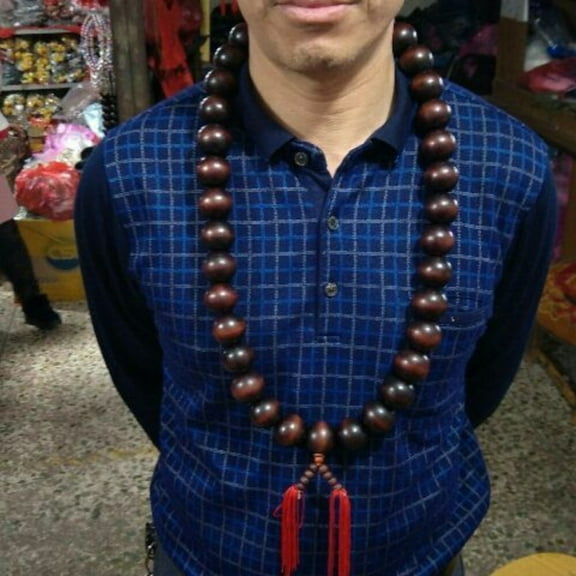 Red Wood Bead Mala Necklace 30mm 36 Beads Buddhist Prayer Jewelry Spiritual Meditation Accessory for Men Women Handmade Gift
