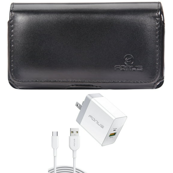 Case Belt Clip & 36W PD Home Charger for Samsung Galaxy S22,S21,S20 - Leather Swivel Holster   Fast Type-C 6ft Long Cable USB-C Combo