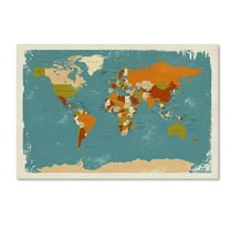 Trademark Fine Art "Retro Political Map of the World 3" Canvas Art by Michael Tompsett