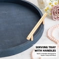 thumbnail image 6 of MODE HOME Set of 2 Modern Blue Round Shagreen Serving Tray with Gold Metal Handles, Decorative Coffee Table Ottoman Trays for Living Room, 6 of 7