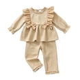 thumbnail image 3 of Bobifish Toddler Girls Outfit Sets Long Sleeve Plaid Bowknot Tops Ruffles Pants Outfits Outdoor Vacation Children Girls Sets, 3 of 8
