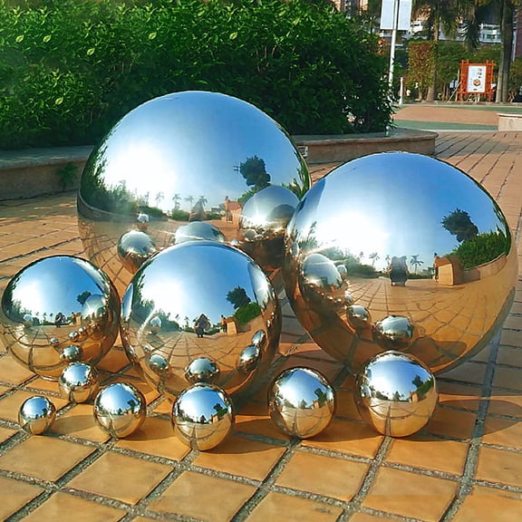 Pretyzoom 5pcs Shiny Metal Balls Mirror Polished Spherical Decorations for Outdoor Garden Decor