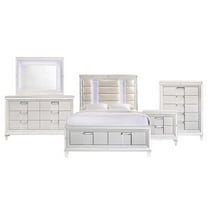 Pemberly Row Contemporary Queen Storage 5PC Bedroom Set in White