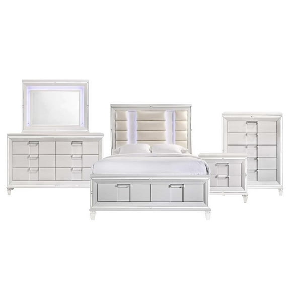 Pemberly Row Contemporary Queen Storage 5PC Bedroom Set in White