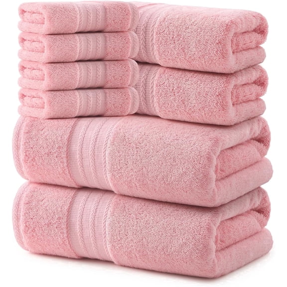 REDKISS 8-Piece 100% Cotton Towel Set, 600GSM Luxury Pink Bath Towels. Quick Dry Hand Towels & Washcloths