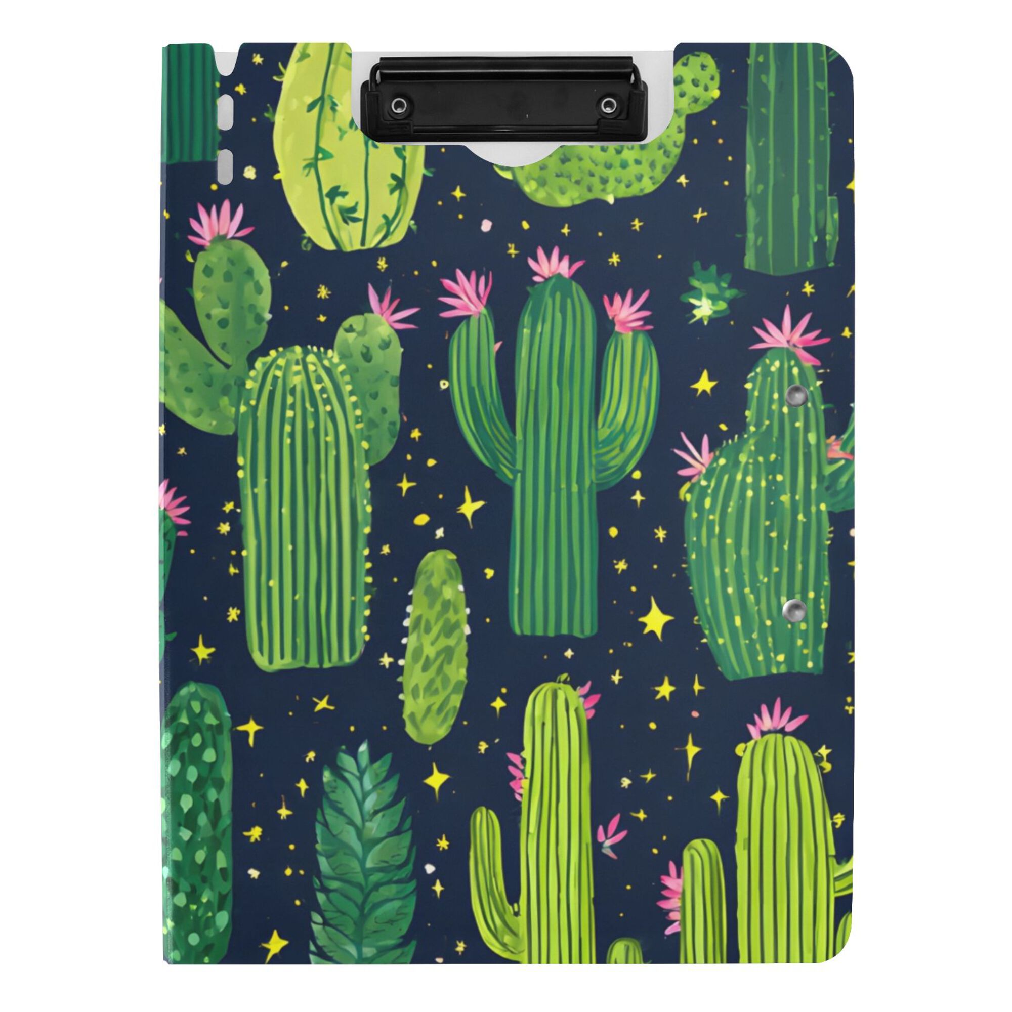 FORMRS A4 Clipboard Folder with Pen Holder Horizontal Foldable School Office Binder, Green Cactus Pattern