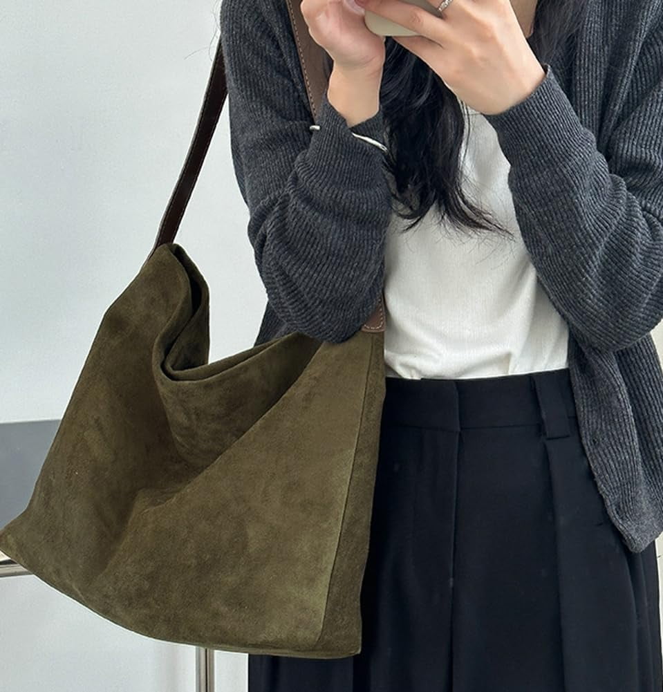 Zhengup Slouchy Suede Tote Shoulder Bags for Women Large Soft Underarm Bag Working Purse Handbag Travel Satchel Winter Fall