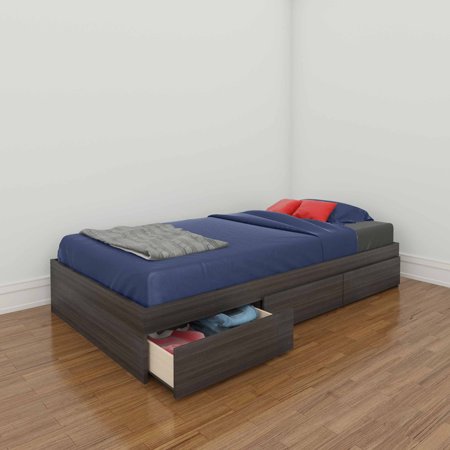 Nexera Atom Twin Reversible Storage Bed, White/Ebony