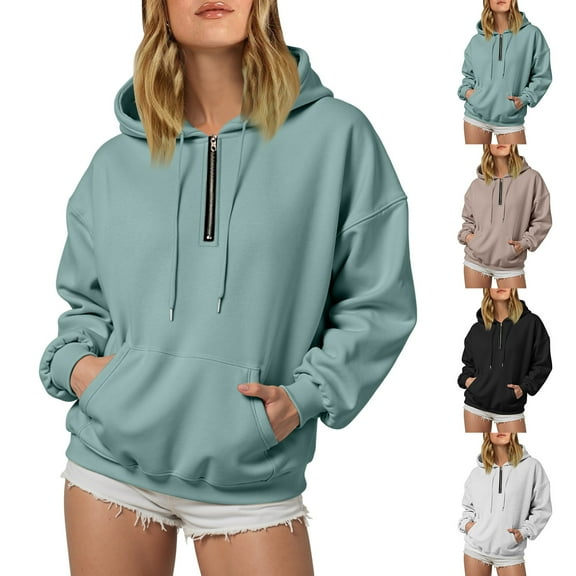 BOBOGOJP Oversized Hoodies for Women V Neck Half Zip Womens Sweatshirts Fall Pullover 2025 Winter Outfits Fashion Y2k Clothes Mint Green for Size S
