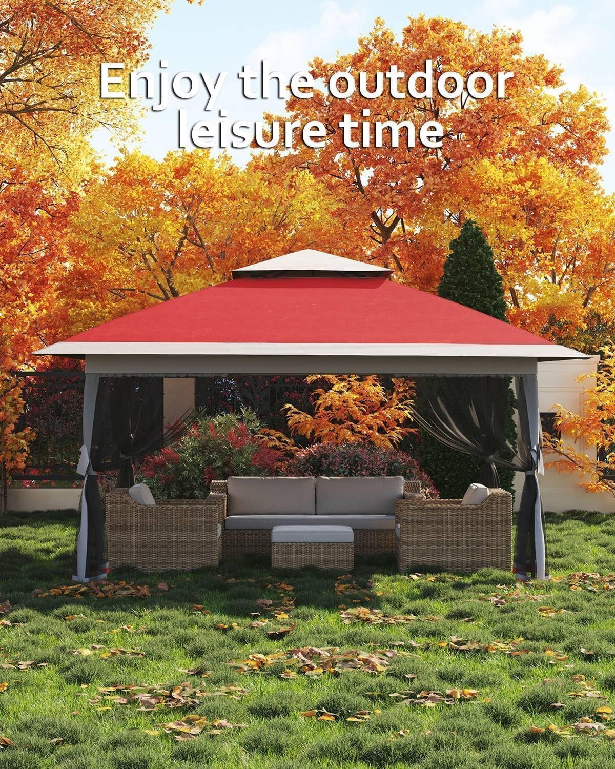 12x12 Gazebo,Outdoor Canopy Tent,Outdoor Gazebo with 4 Sandbags,Double Tiers,Screened Shelter with Netting for Patio Garden Backyard Party Camping