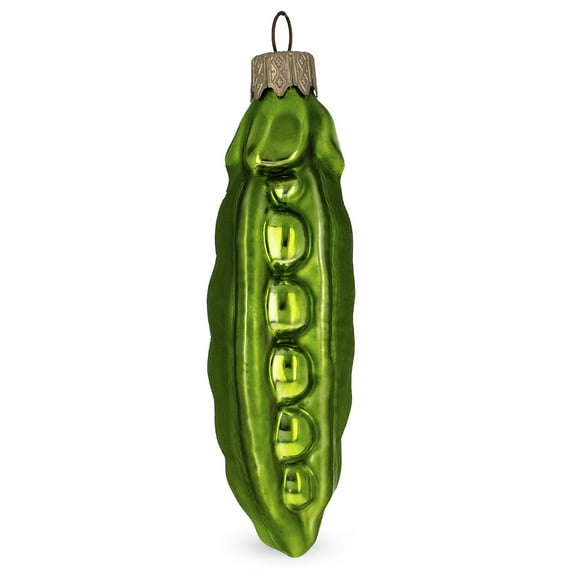 Green Pea Pod Glass Christmas Ornament