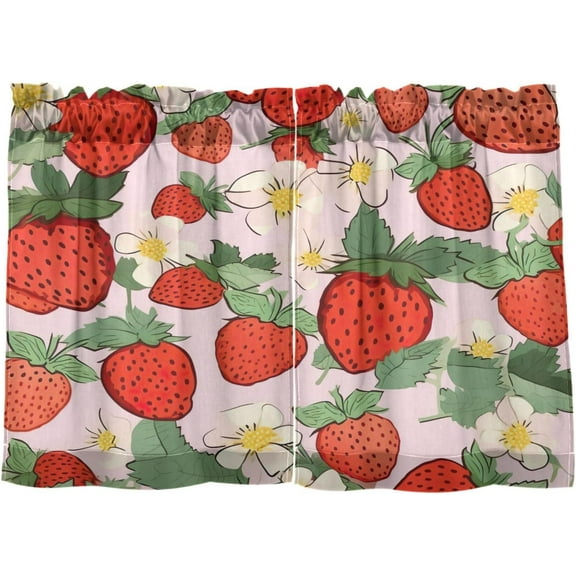 Fruit Red Cartoon Strawberry Kitchen Curtains 36 inch Short Tier Curtains for Small Windows Half Window Treatments for Bathroom Kitchen Bedroom 2 Panels