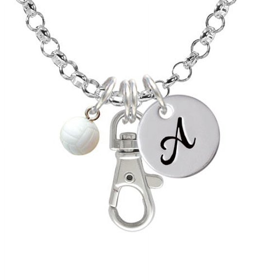 Resin Volleyball - A - Initial Badge Clip Necklace