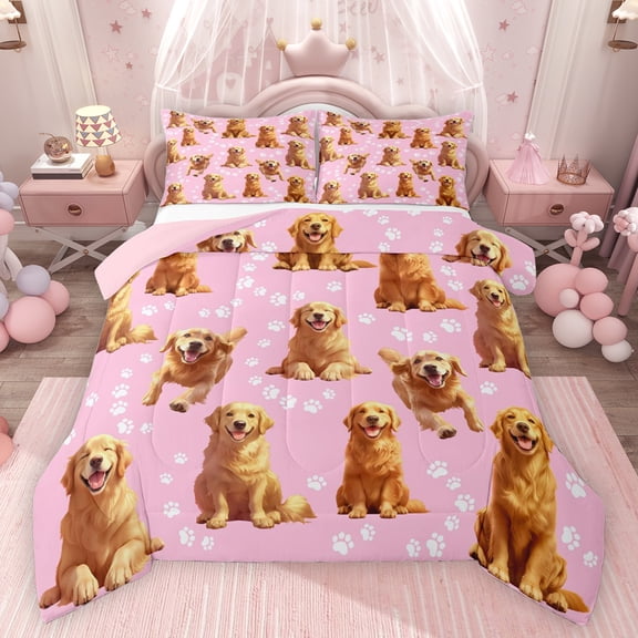 Feelyou Kawaii Dog Kids Twin Comforter Sets, Animal Lover Bedding Set, 2 Pieces