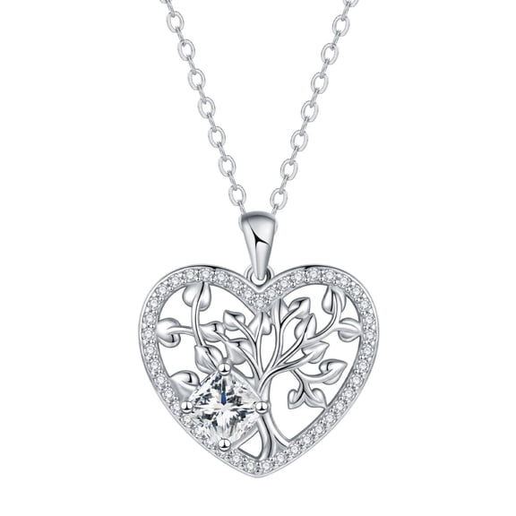 Dainty Silver Heart Tree of Life Necklace, Sparkling Cubic Zirconia Pendant, Delicate Jewelry for Daily Wear, Weddings, Anniversaries & Special Occasions