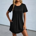 thumbnail image 2 of hotojiny Spring Dresses for Women Loose Fit Casual Pleated Mini Dresses Soft Short Sleeve Crewneck Sundresses for Beach Travel, 2 of 7