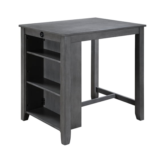 Charging Counter Height Table, 36" Gray, Shelf For Convenience Gray Countertop Dining Table With & 3 Shelves, 36