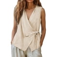 thumbnail image 3 of cocolona Womens Summer Trendy Tank Tops V Neck Sleeveless Side Tie Asymmetrical Hem Shirts Casual Fishion Solid Color Blouses, 3 of 5