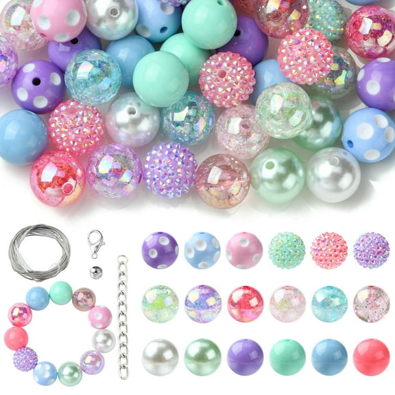 DanLingJewelry 50Pcs Light Pink & Blue Round Bubblegum Beads 17-20mm Chunky Beads Acrylic Gum Ball Beads for DIY Pens Keychain Making