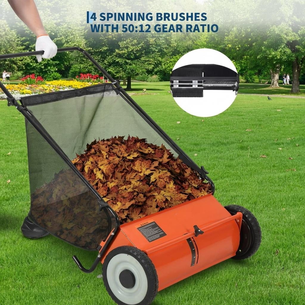 21 Inch Heavy Duty 4-Brush Push Lawn Sweeper, 3.5 Cu.Ft Large Collection Bag for Yard, Garden Cleanup