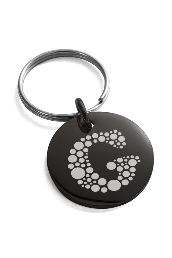 Stainless Steel Letter G Initial Dotted Monogram Engraved Small Medallion Circle Charm Keychain Keyring